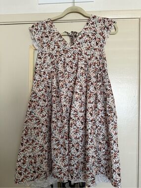 Girls' Floral Tie-Back Dress in Cream and Rust